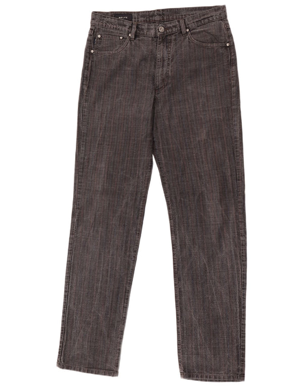 Belfe Mens Straight Jeans W33 L33 Cinza Listrado Algodão