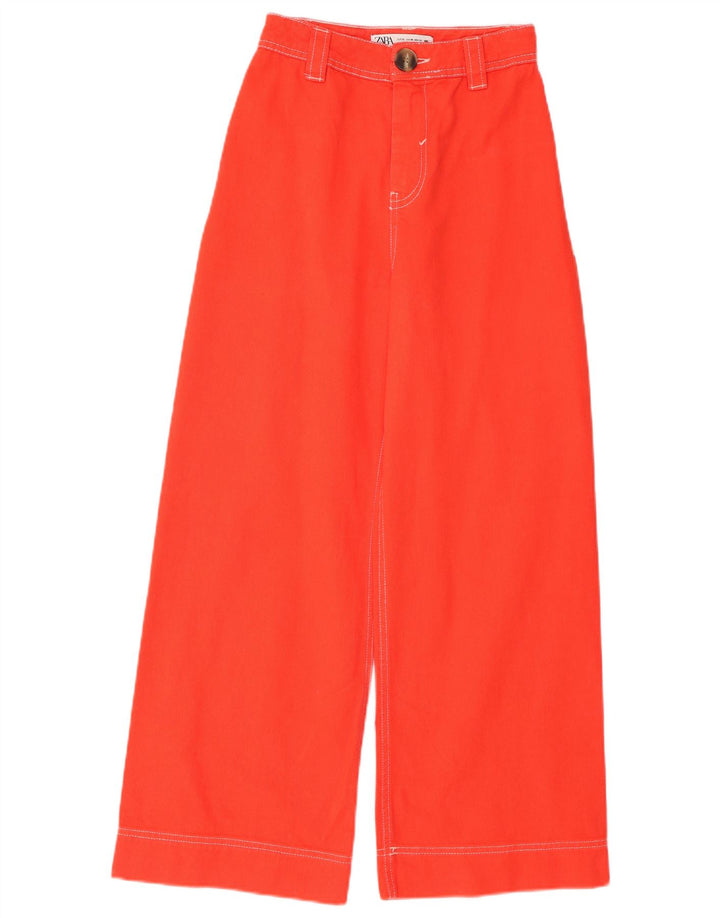 ZARA Calça feminina casual cintura alta perna larga UE 32 2XS W22 L26 laranja