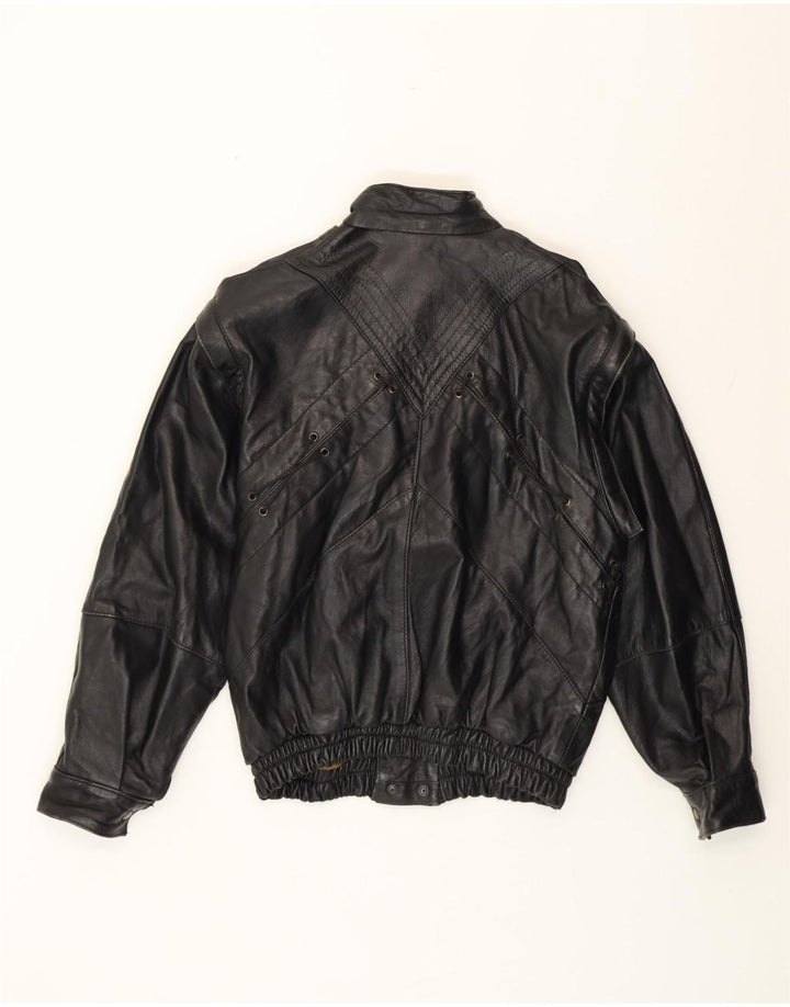 Jaqueta de couro vintage feminina folgada Reino Unido 14 médio preto
