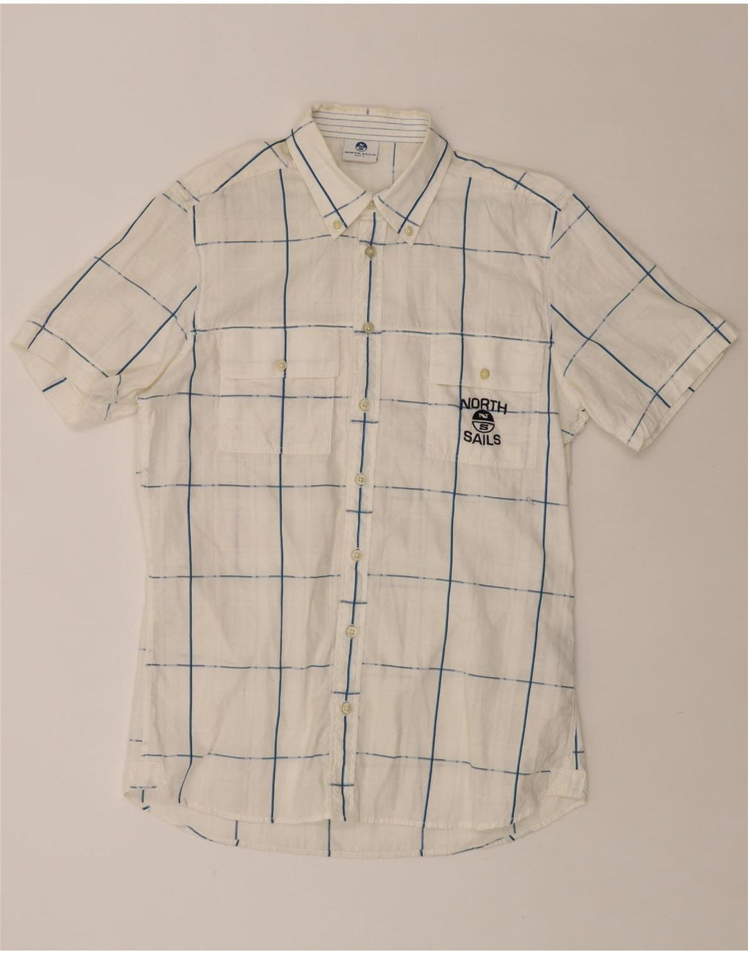 NORTH SAILS Camisa masculina gráfica de manga curta grande algodão xadrez branco