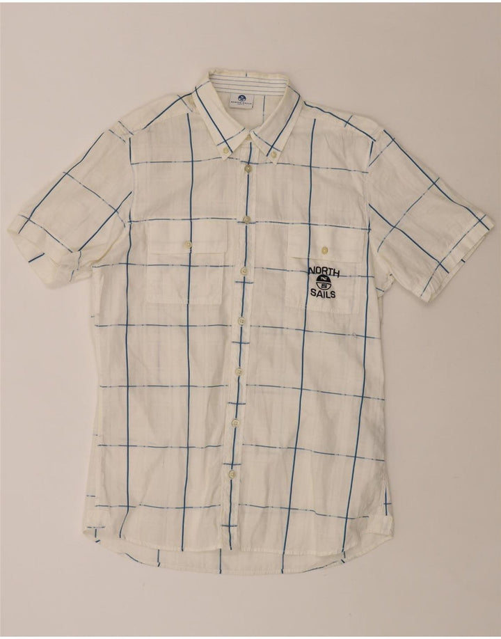 NORTH SAILS Camisa masculina gráfica de manga curta grande algodão xadrez branco