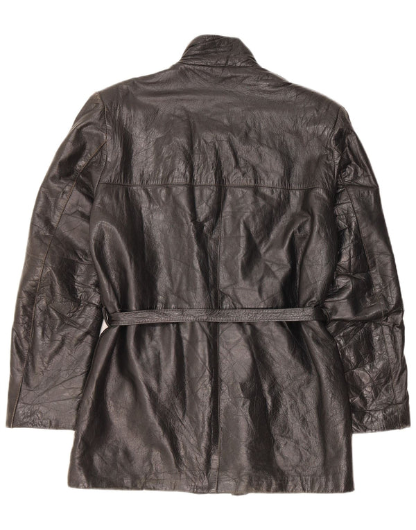 Jaqueta de couro feminina vintage IT 48 XL preta