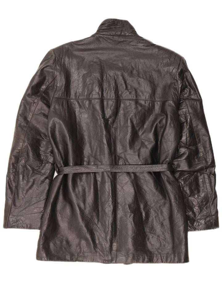Jaqueta de couro feminina vintage IT 48 XL preta