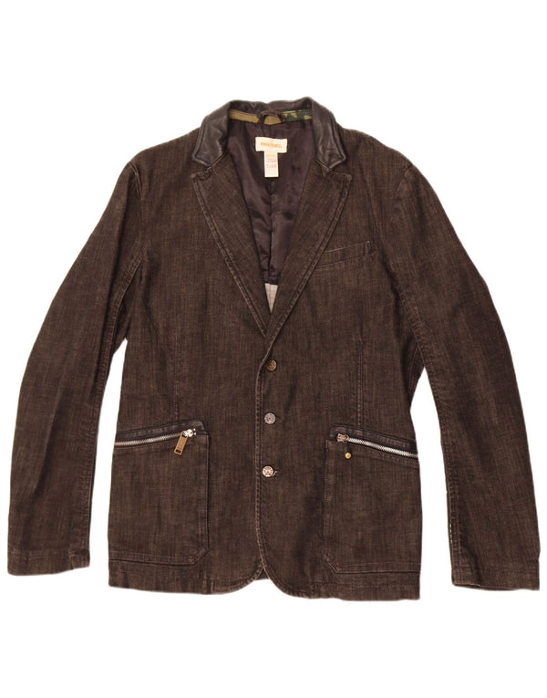 Jaqueta blazer jeans masculina diesel com 3 botões Reino Unido 38 algodão manchado preto médio