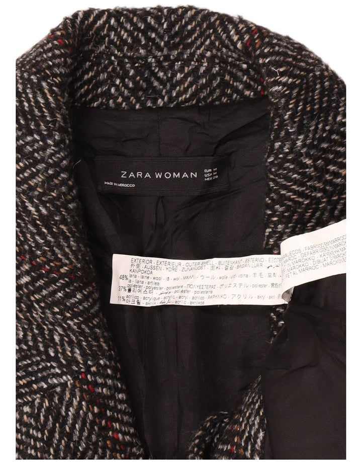 Sobretudo feminino Zara UK 14 lã xadrez cinza médio