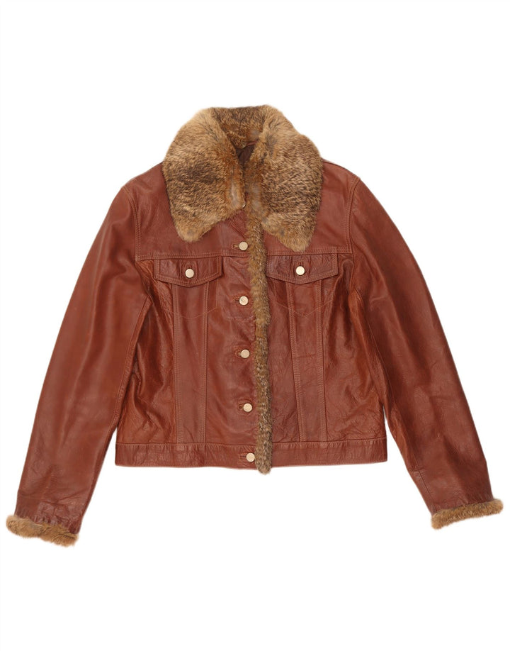 Jaqueta de couro vintage feminina UK 18 XL marrom
