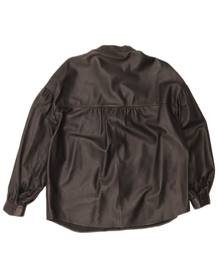 Camisa feminina de couro grande Massimo Dutti Reino Unido 6 XS couro preto