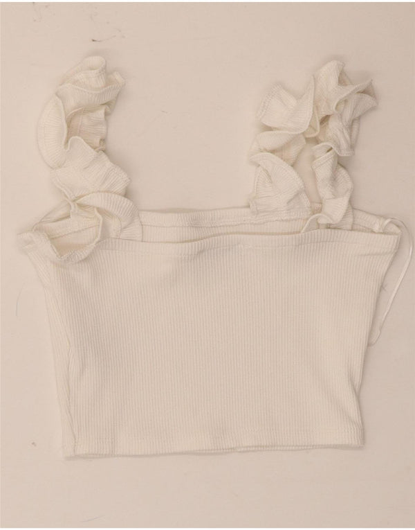 Zara Womens Crop Top UK 12 Médio Poliéster Branco
