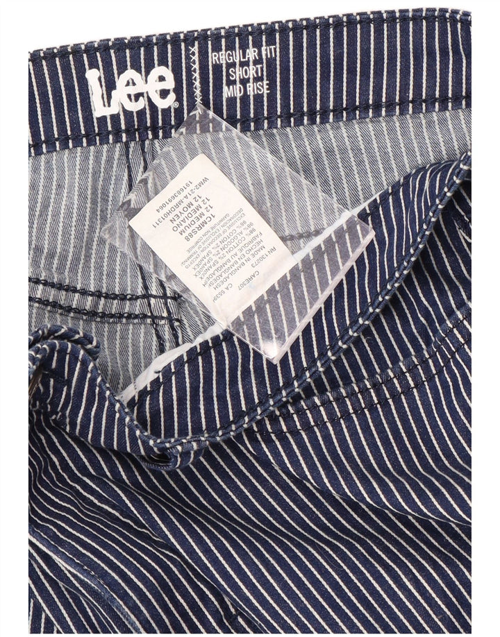 Shorts casuais femininos de cintura média LEE US 12 grandes W32 listrado azul marinho