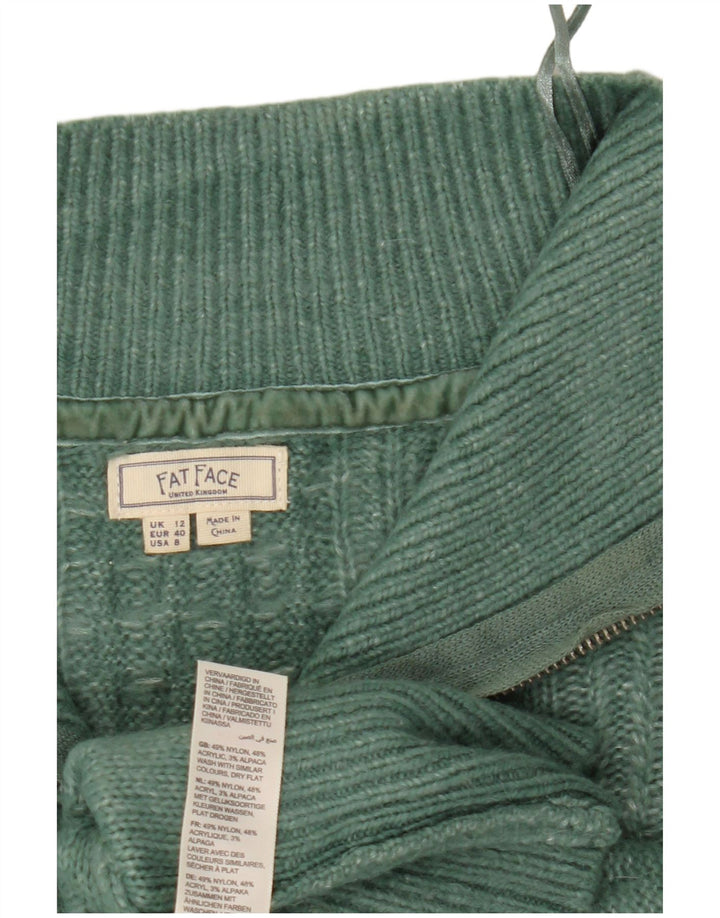 Suéter feminino Fat Face com zíper e pescoço grande Reino Unido 12 nylon verde médio