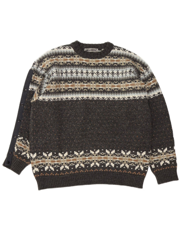 Lerros Suéter masculino com gola redonda grande cinza Fair Isle