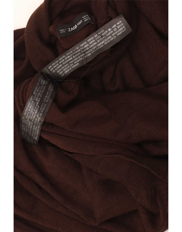 Suéter feminino Zara com gola redonda e viscose marrom médio UK 12