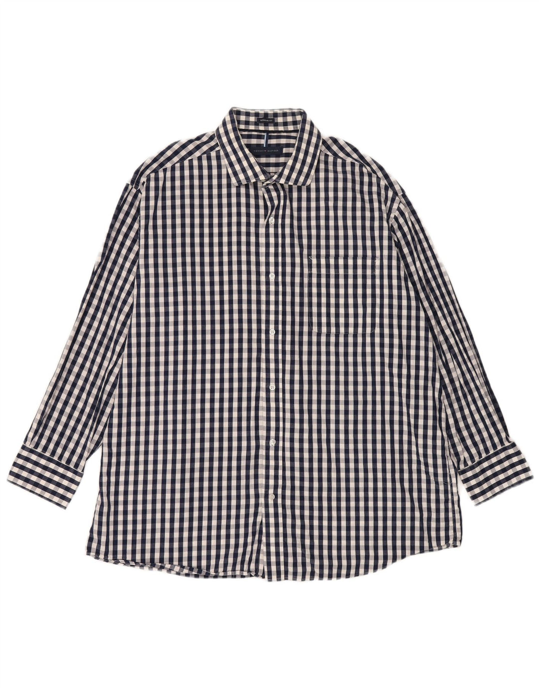 Camisa masculina Tommy Hilfiger de ajuste regular tamanho 17 1/2 XL azul marinho guingão