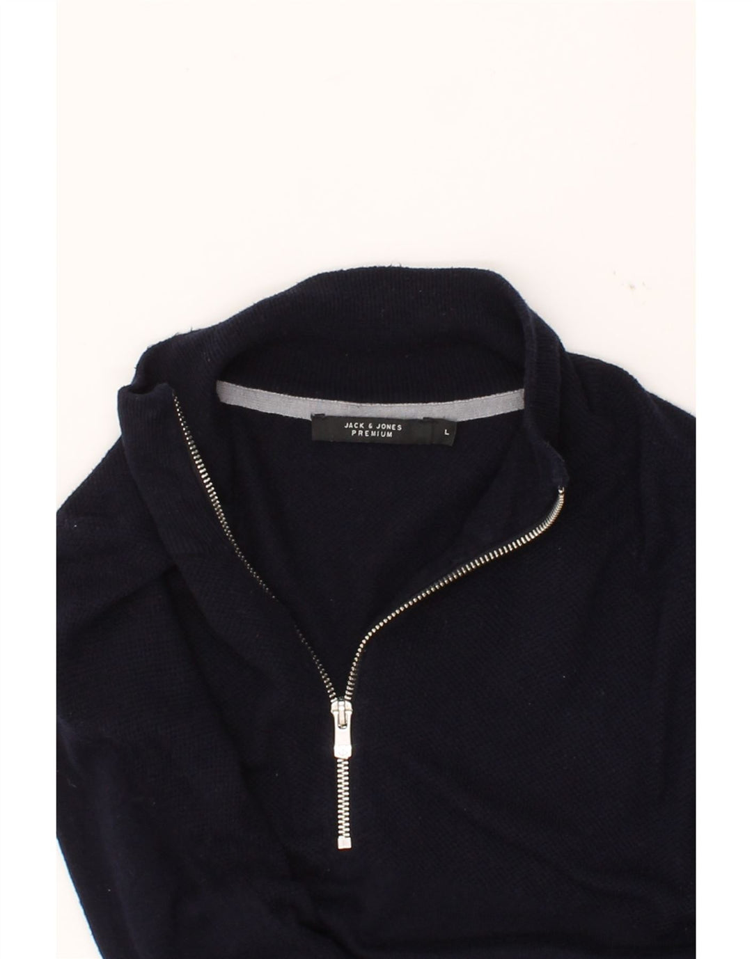 JACK & JONES Mens Zip Neck Jumper Sweater Large Navy Blue Cotton Vintage Jack & Jones and Second-Hand Jack & Jones from Messina Hembry 