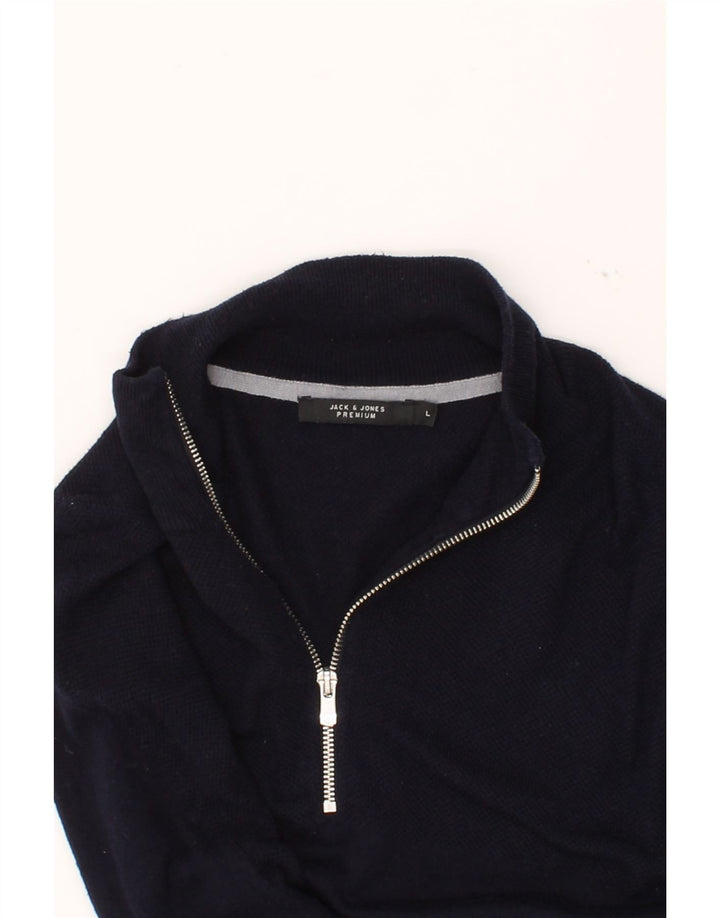 JACK & JONES Mens Zip Neck Jumper Sweater Large Navy Blue Cotton Vintage Jack & Jones and Second-Hand Jack & Jones from Messina Hembry 
