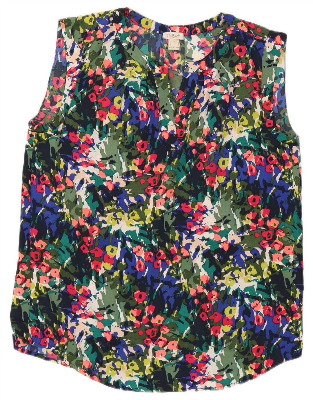 Blusa feminina J. CREW sem mangas US 4 pequena floral multicolorida