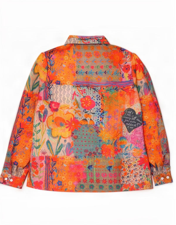 Blusa feminina estampada vintage UK 10 pequena floral multicolorida
