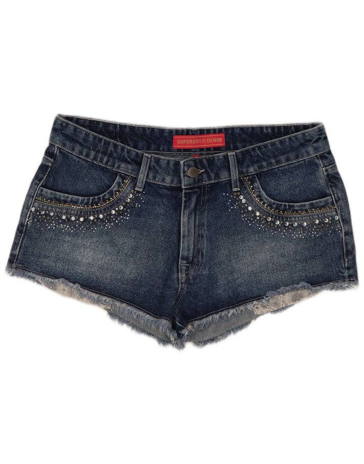 Shorts jeans feminino Superdry cintura baixa W30 algodão azul médio