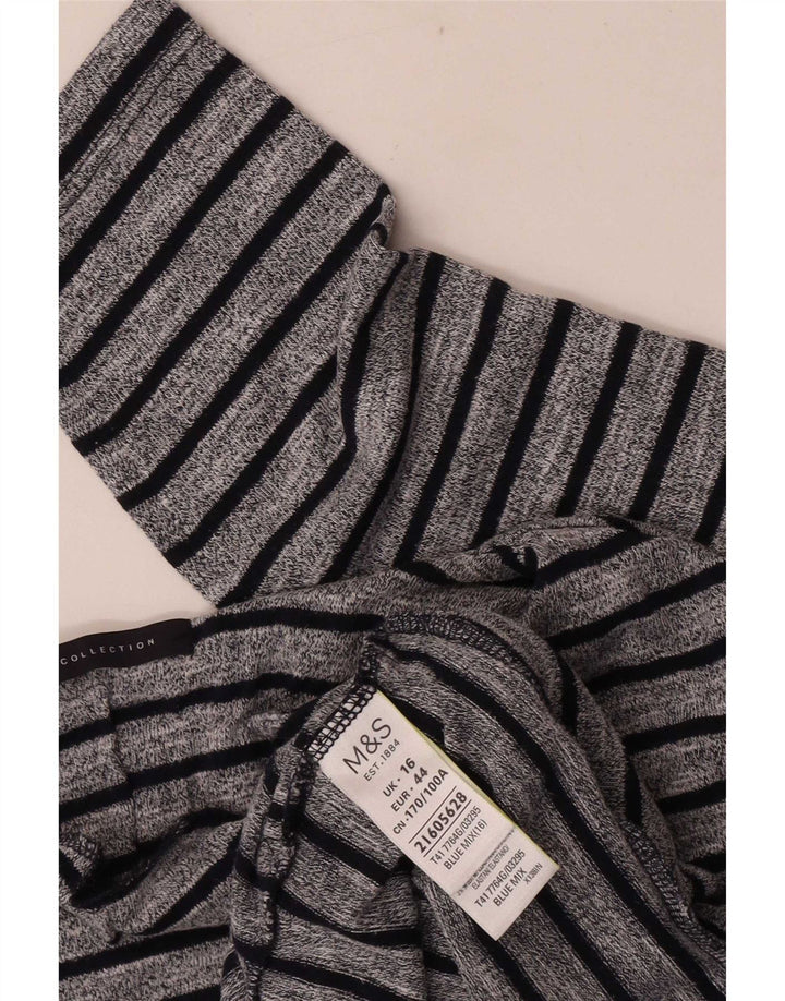 Top feminino Marks & Spencer de manga comprida UK 16 poliéster listrado cinza grande