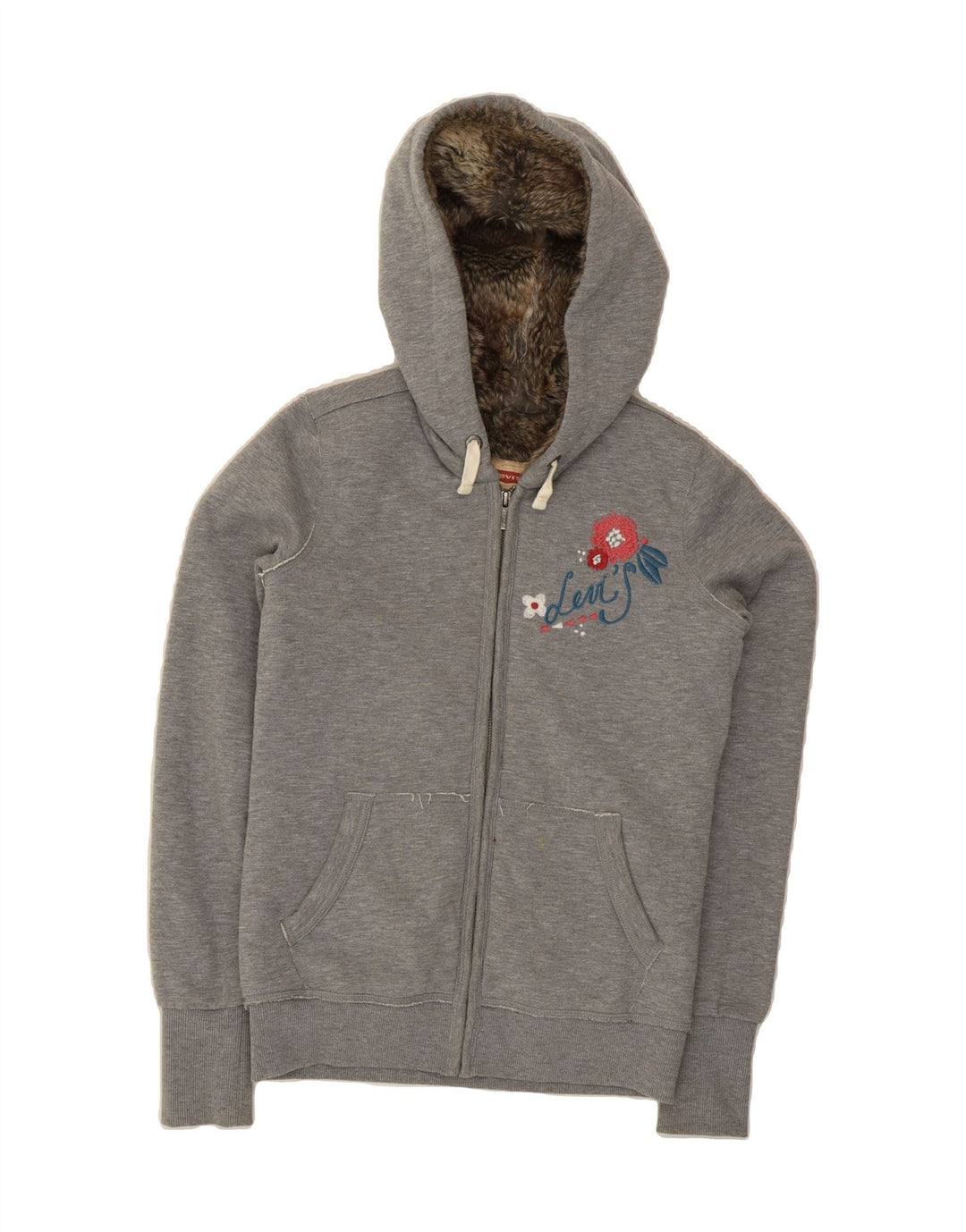 LEVI'S Girls Graphic Zip Hoodie Sweater 15-16 Years Grey Cotton Vintage Levi's and Second-Hand Levi's from Messina Hembry 