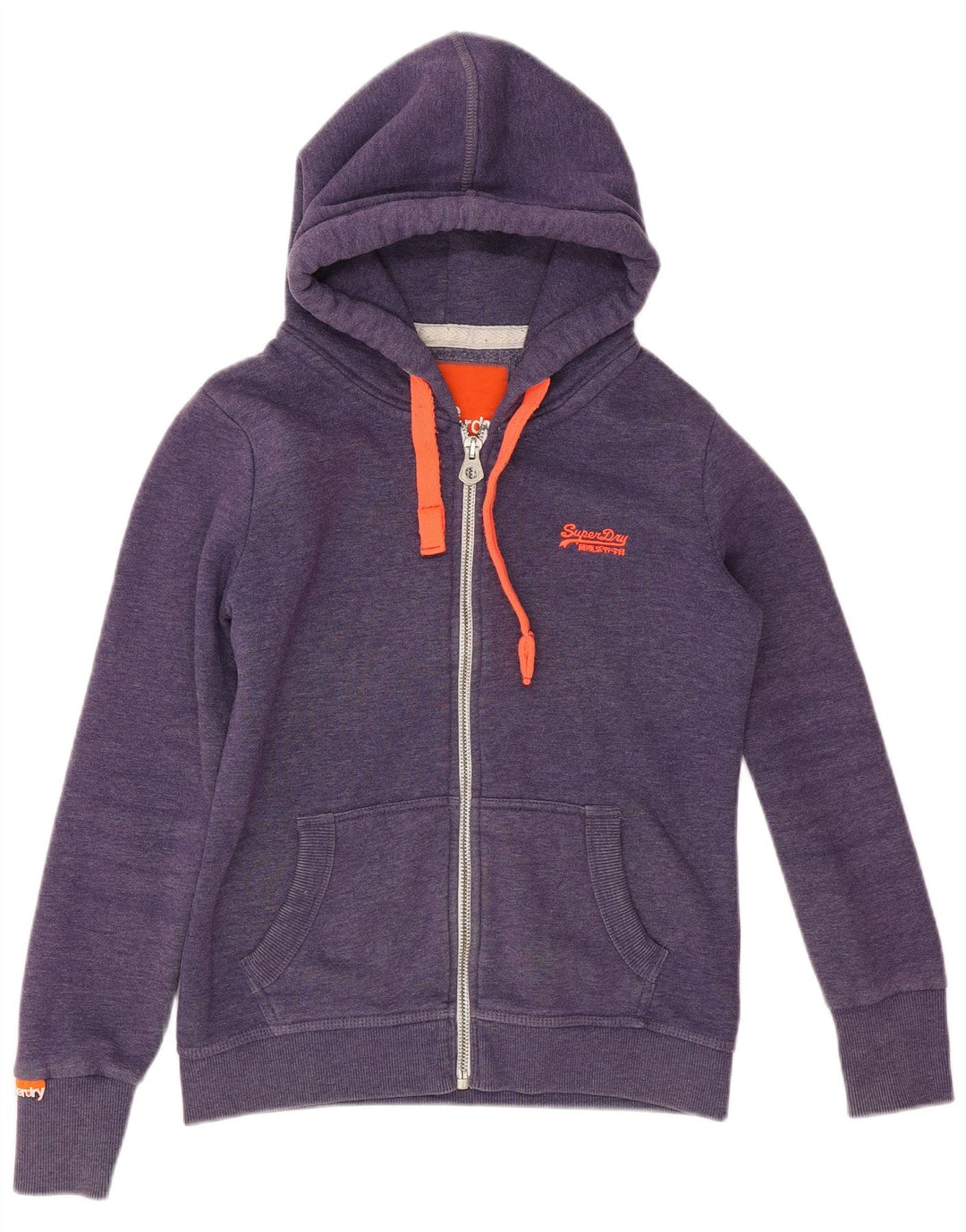 Suéter feminino Superdry com capuz e zíper Reino Unido 14 algodão roxo médio