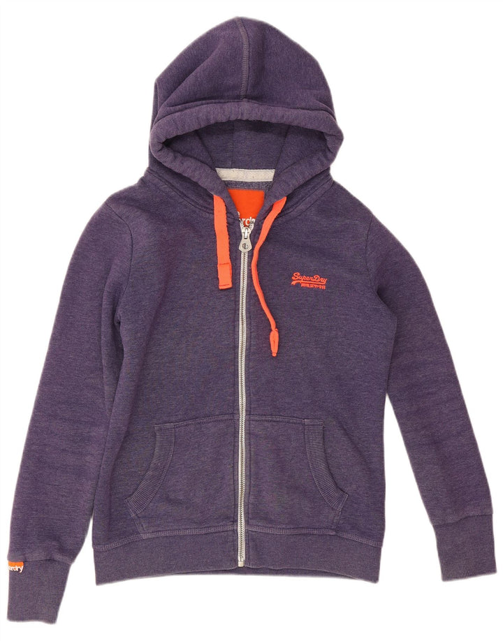 Suéter feminino Superdry com capuz e zíper Reino Unido 14 algodão roxo médio