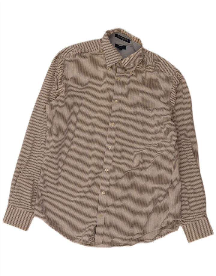 Gant Camisa masculina E-Z Fit grande algodão risca de giz bege