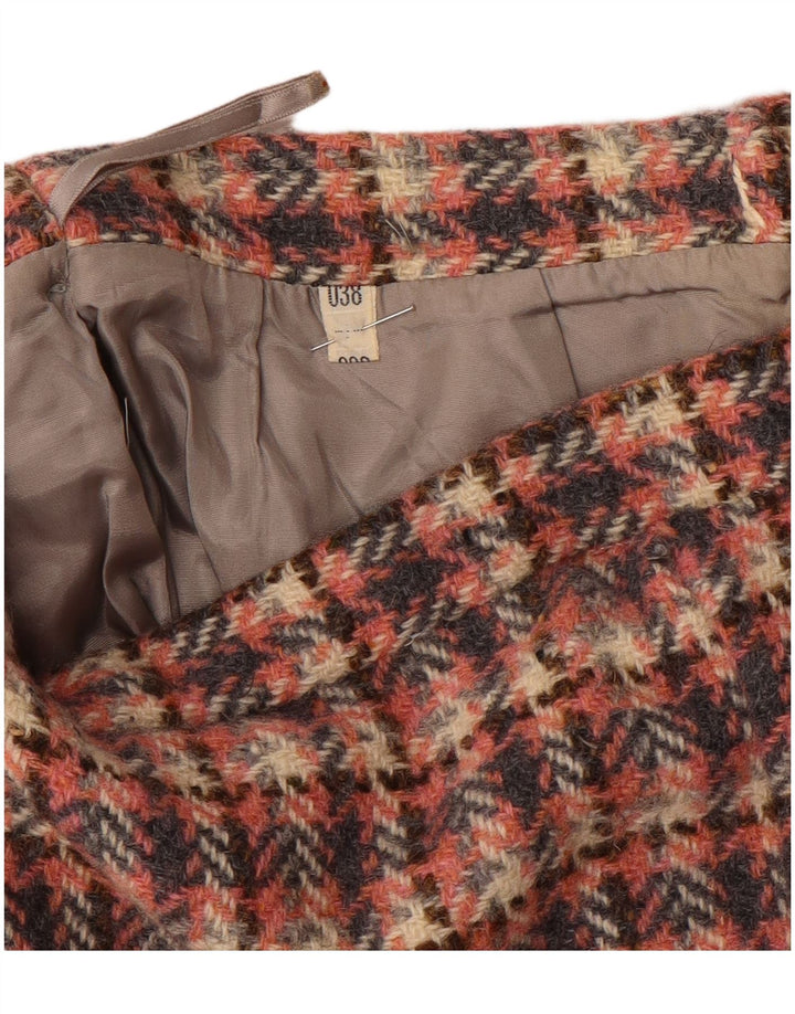 Saia feminina vintage evasê UE 38 médio W28 rosa houndstooth