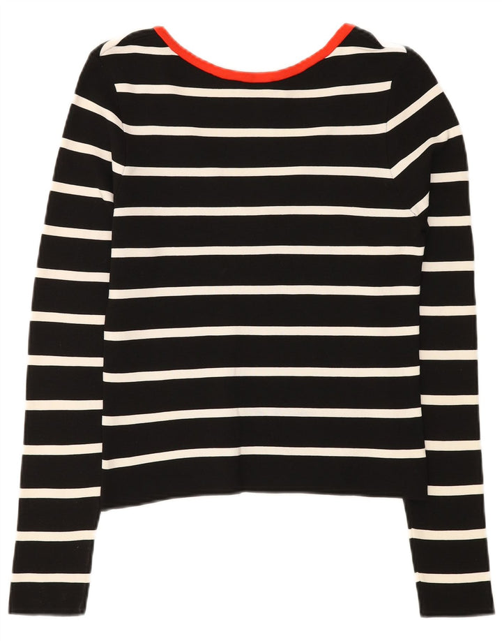 Top feminino Zara manga comprida UK 8 pequeno preto listrado poliamida