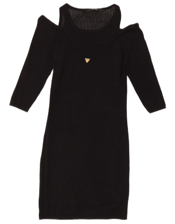 Guess Vestido feminino manga 3/4 ombro a ombro UK 4 XS preto viscose