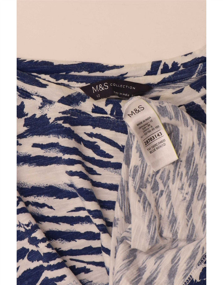 Top feminino Marks & Spencer manga comprida Reino Unido 12 médio azul marinho estampa animal