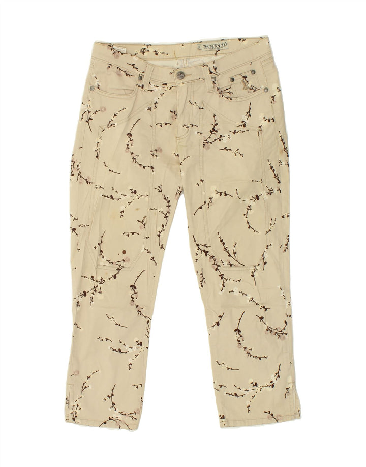 JECKERSON Womens Straight Capri Trousers W29 L24 Beige Floral Cotton Vintage Jeckerson and Second-Hand Jeckerson from Messina Hembry 