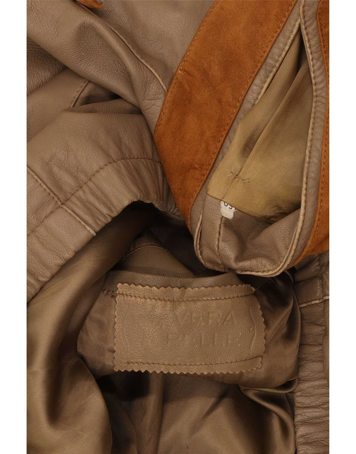 Jaqueta de couro militar feminina vintage IT 50 XL couro bege