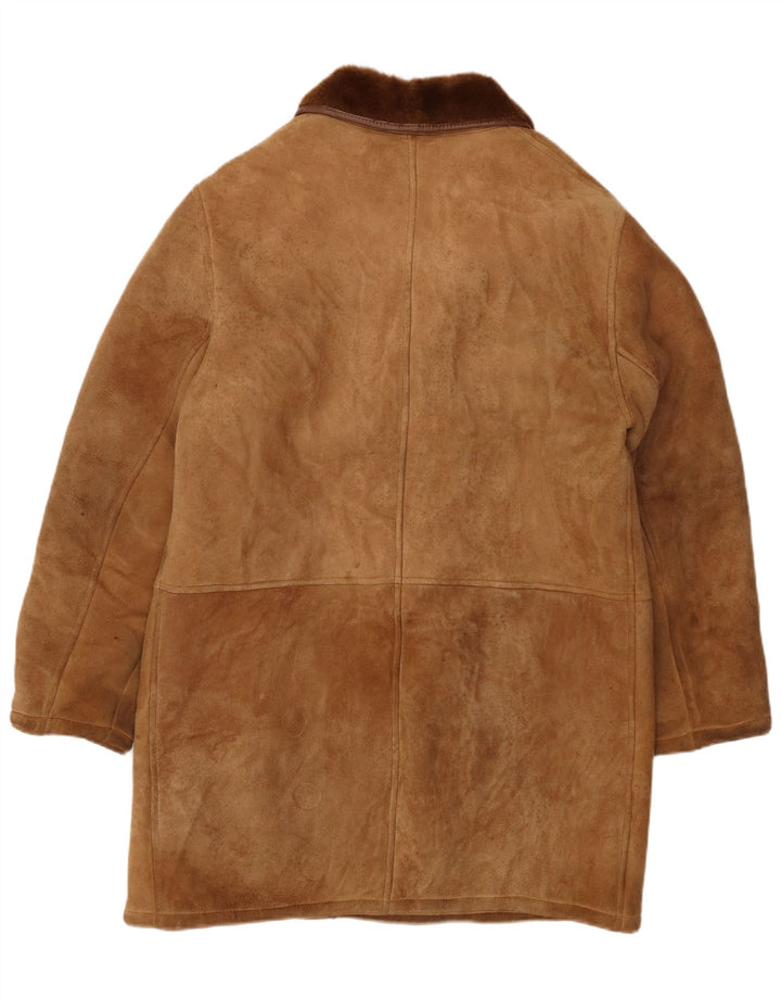 Jaqueta masculina VINTAGE de peito duplo shearling Reino Unido 36 pequeno marrom shearling
