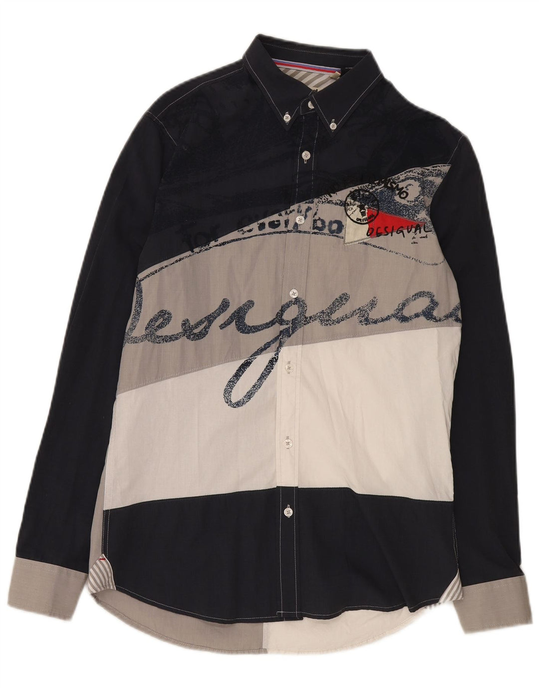 Camisa gráfica masculina Desigual grande algodão colorblock multicolorido