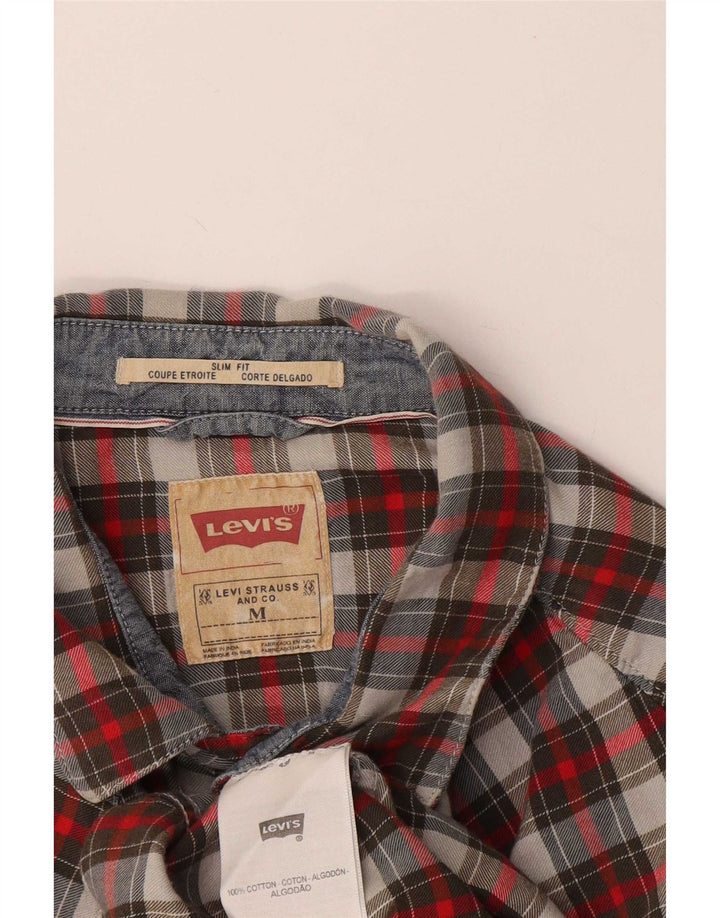 Camisa masculina de flanela Slim Fit Levi's de algodão xadrez vermelho médio
