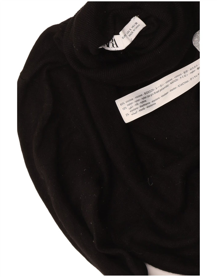 Suéter feminino Zara com gola redonda e viscose preta pequena Reino Unido 10