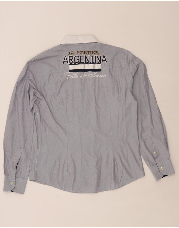 Camisa gráfica masculina La Martina algodão listrado azul médio