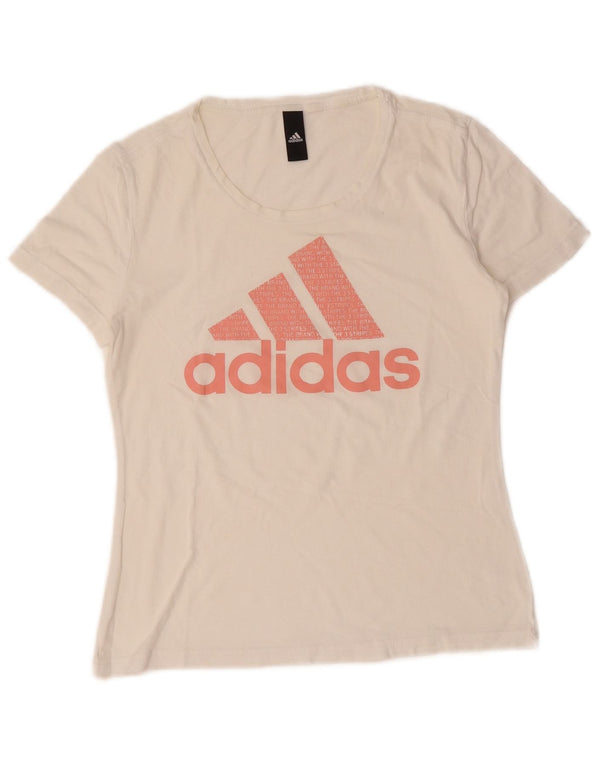 ADIDAS Womens Graphic T-Shirt Top UK 12 Médio Algodão Branco