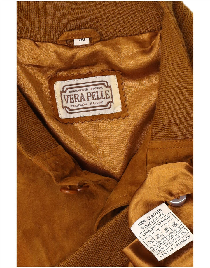 Jaqueta bomber masculina VINTAGE de camurça IT 50 grande couro marrom