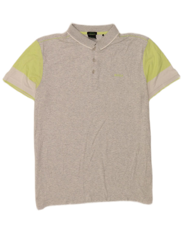 Camisa polo masculina Hugo Boss Regular Fit grande algodão colorblock cinza