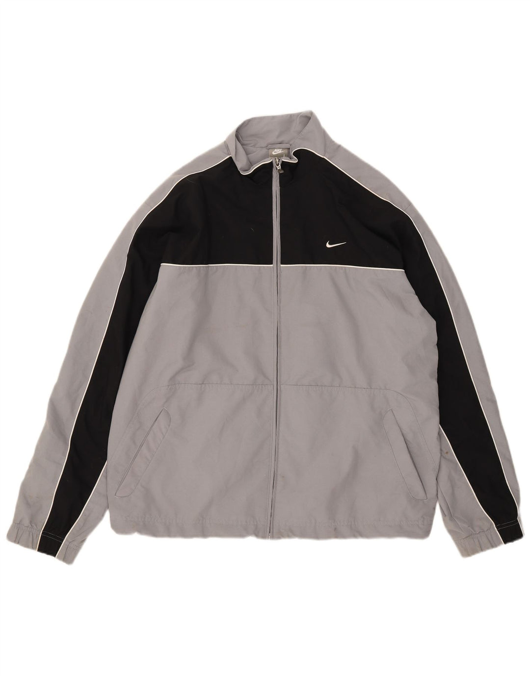 Nike Mens Tracksuit Top Jacket UK 41/43 Grande Cinza Colorblock Poliéster