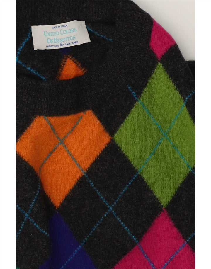 Suéter masculino Benetton com gola redonda IT 50 cinza médio Argyle/Diamante