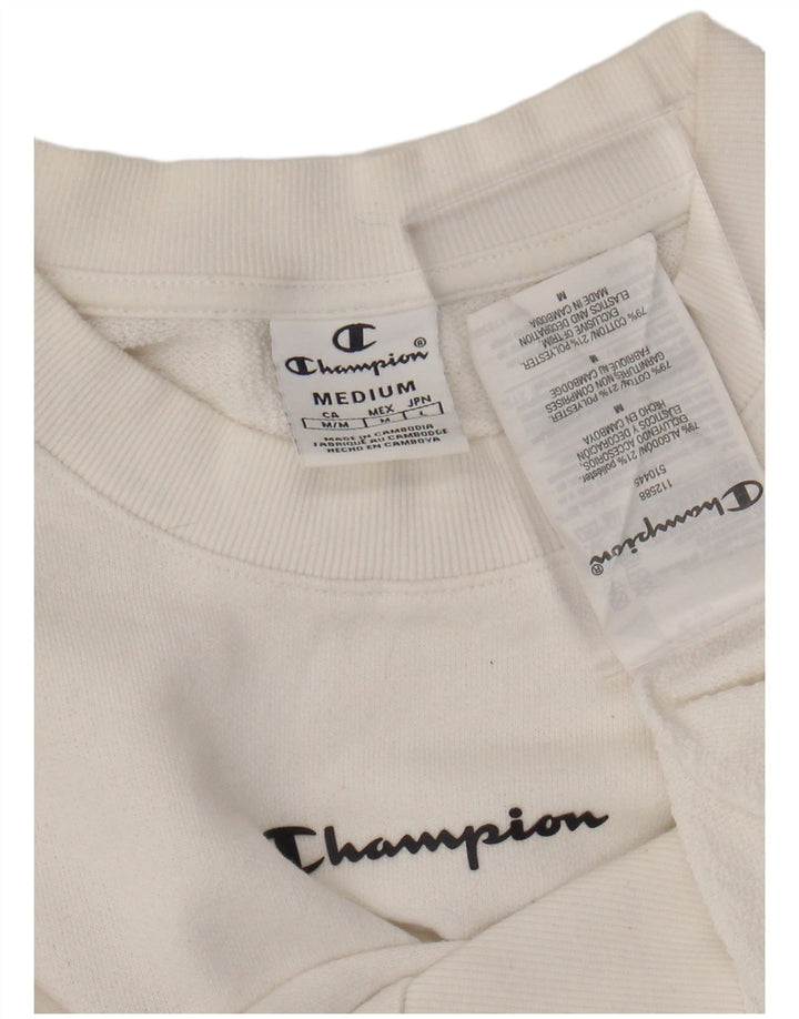 CHAMPION Womens Oversized Crop Sweatshirt Jumper UK 14 Medium White Cotton