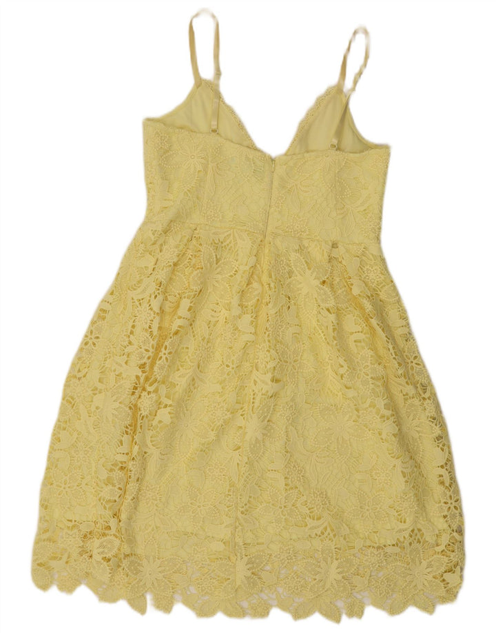 Lipsy Vestido feminino de renda UK 14 poliéster floral amarelo médio
