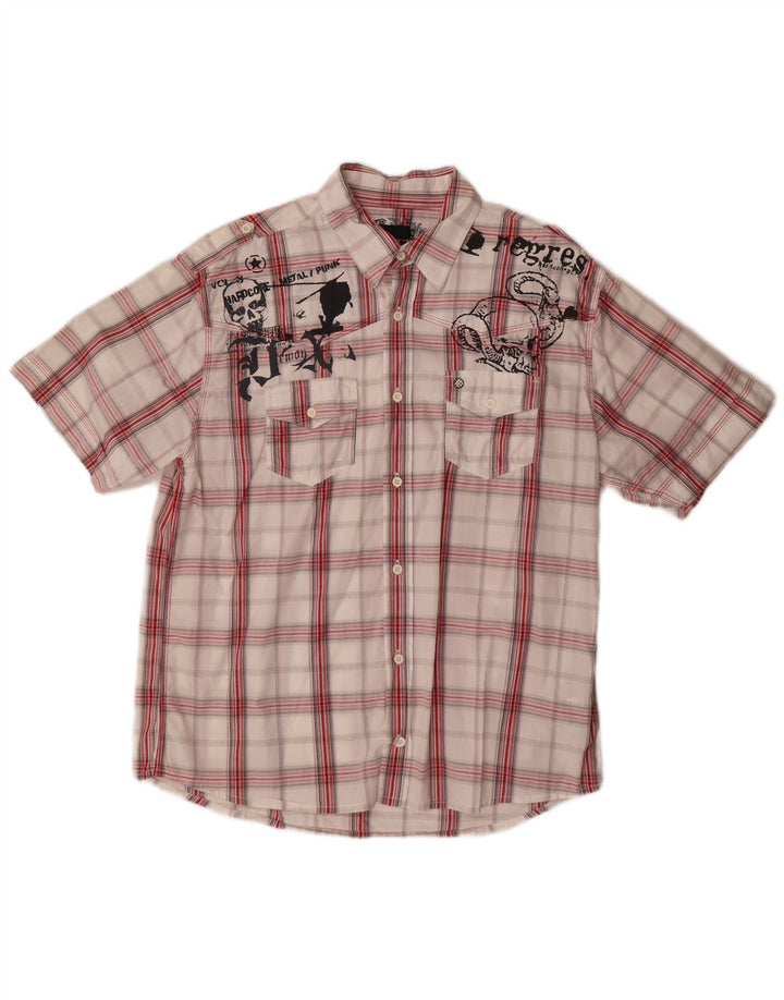 Camisa masculina Blend de manga curta com estampa gráfica XL vermelho algodão xadrez