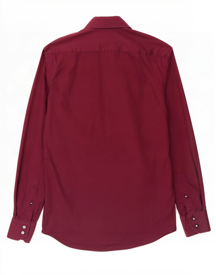 Camisa masculina de ajuste regular Hugo Boss tamanho 38 15 algodão Borgonha médio