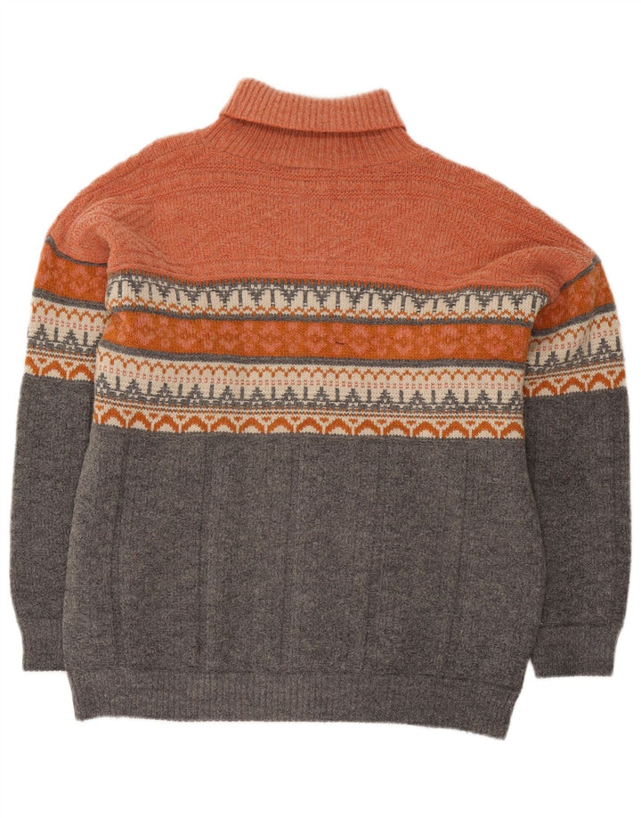 Suéter masculino vintage com gola redonda grande laranja Fair Isle