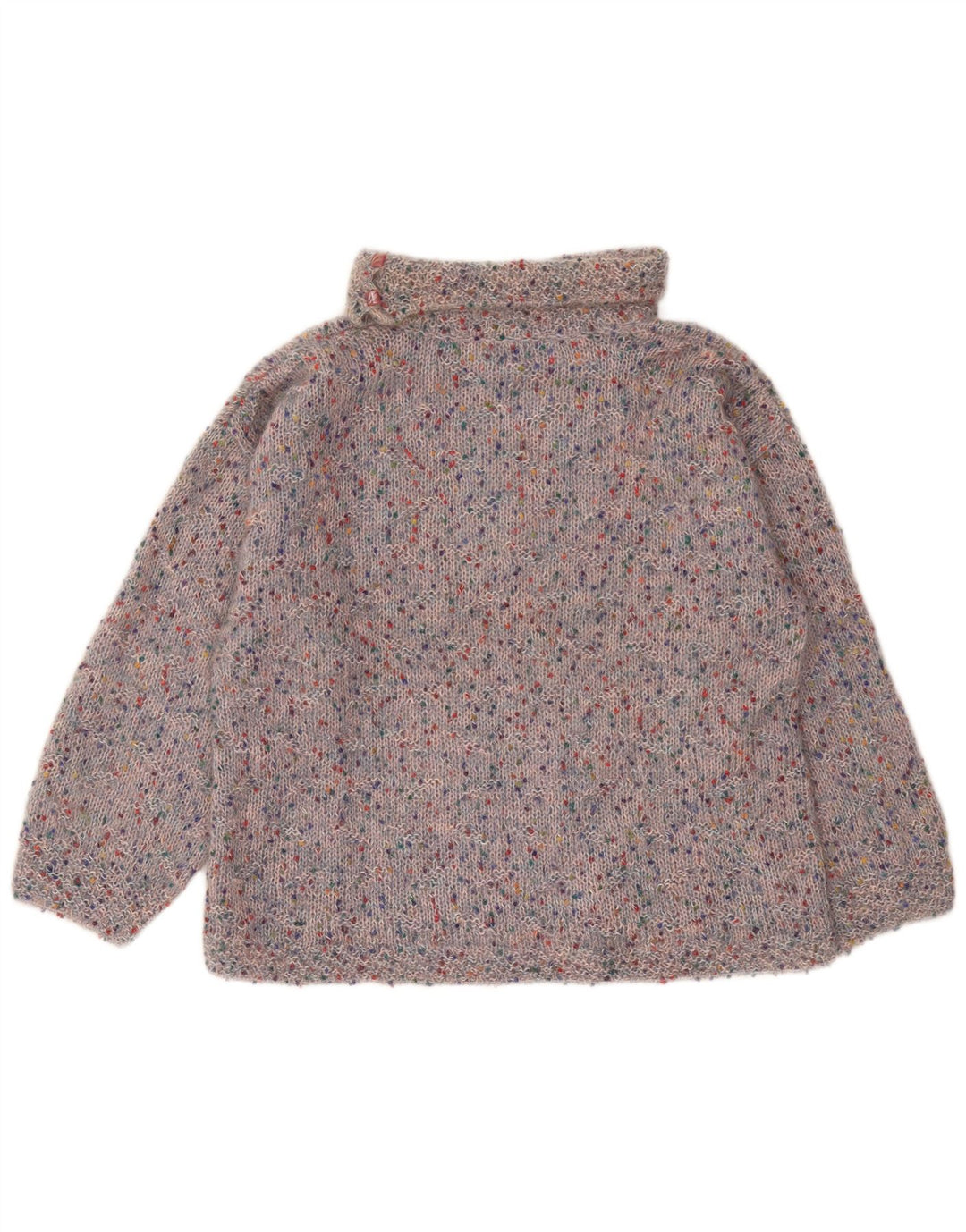Suéter feminino vintage com gola redonda Reino Unido 16 grande multicolorido manchado