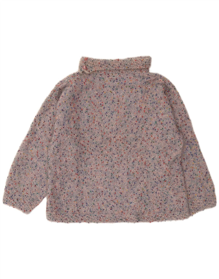 Suéter feminino vintage com gola redonda Reino Unido 16 grande multicolorido manchado